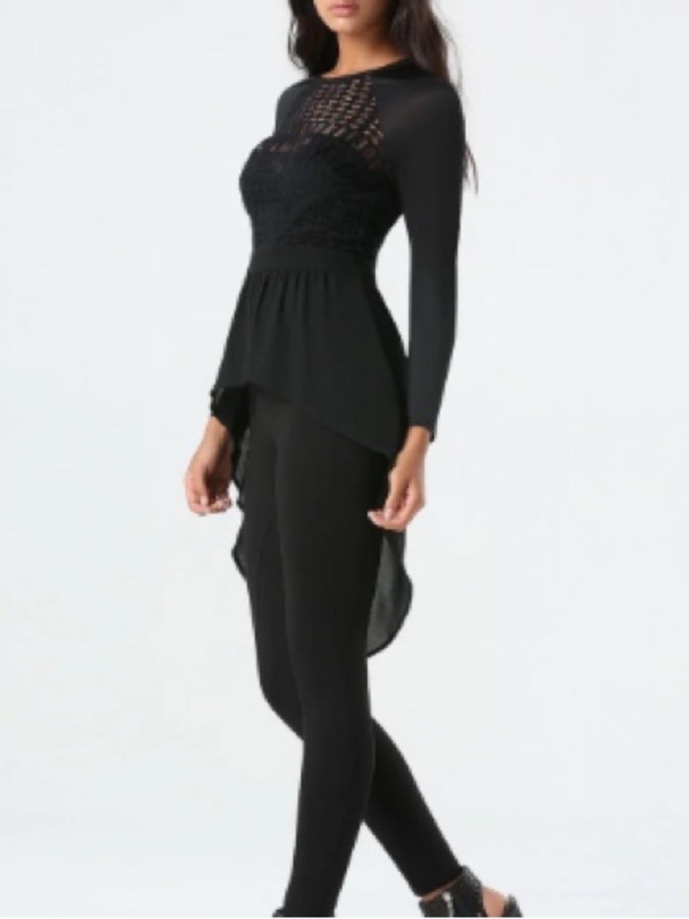 Bebe Black Sheer Mesh Front High-Low Tunic Blouse Zipper Back - Size XL
